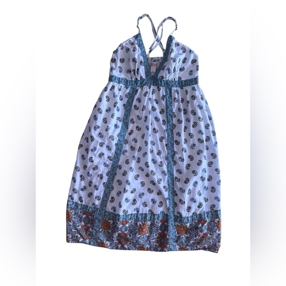 Vintage mossimo supply co hippie babydoll white blue patterned dress summer L - Picture 1 of 11